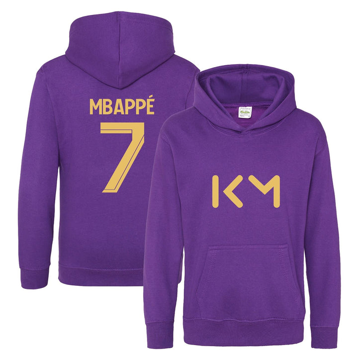 Kids Kylian Mbappe Inspired Soccer Hoodie Jumper footy merch Boys Girls 5-13yrs Number 7 # 7 Gold Print Front Back Christmas, Birthday Gift