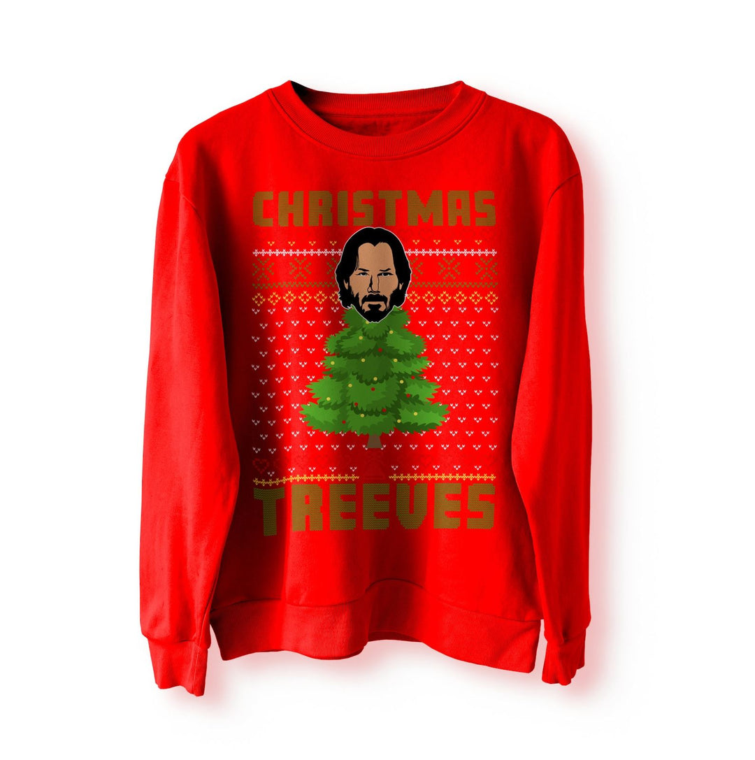 Keanu Reeves Christmas Treeves Jumper Sweater Sweatshirt Meme Xmas Funny Sweatshirt Pullover TV Funny Christmas Jumper Wick