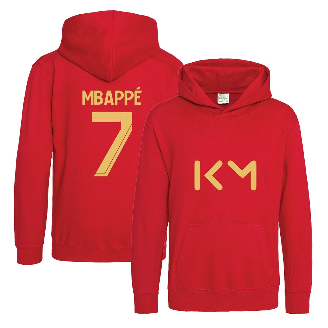 Kids Kylian Mbappe Inspired Soccer Hoodie Jumper footy merch Boys Girls 5-13yrs Number 7 # 7 Gold Print Front Back Christmas, Birthday Gift