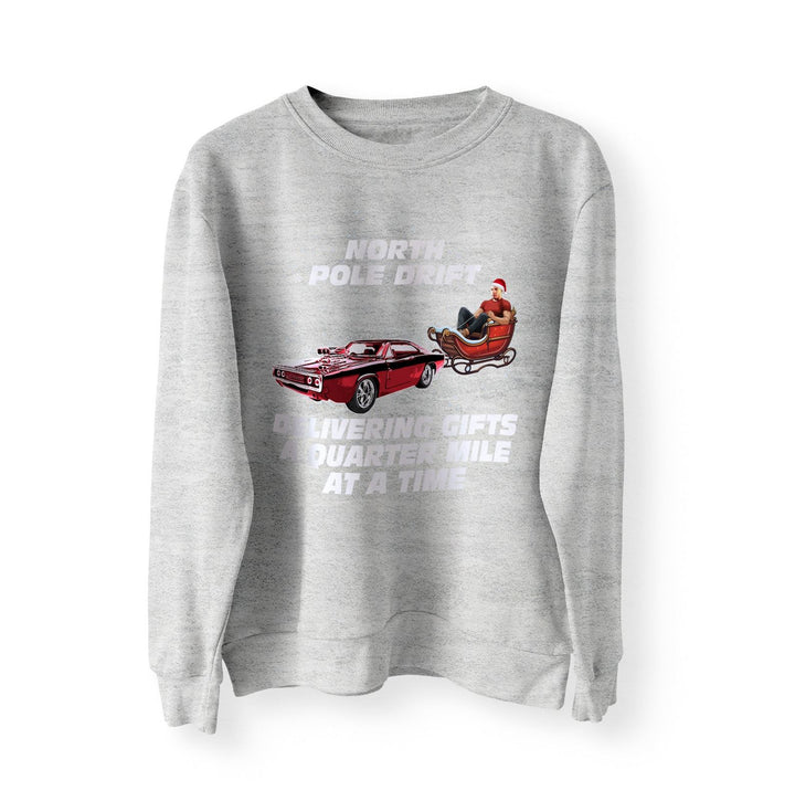 North Pole Drift Funny Christmas Jumper, Delivering Gifts a Quarter Mile at a Time, Xmas Sweater, Sweatshirt, Fast Furious Dom Camaro Sleigh