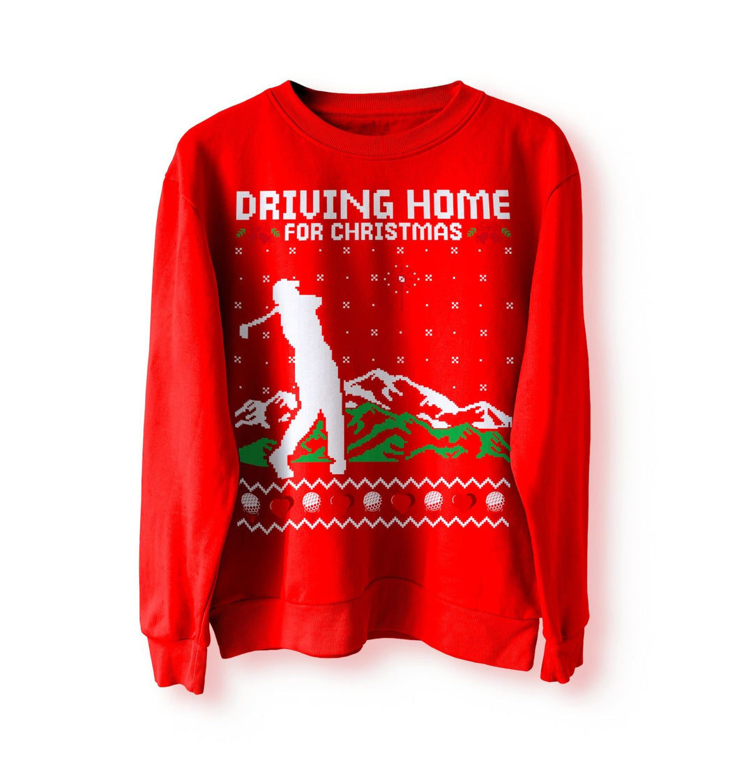 Driving Home For Christmas Jumper, Funny Christmas Sweater, Sweatshirt Xmas Golf Tees Balls Club, Chris Rea Funny Gift