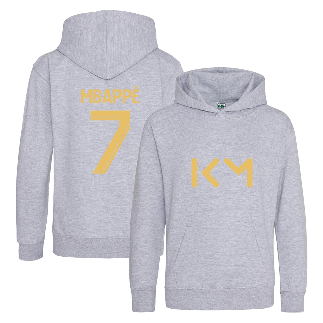 Kids Kylian Mbappe Inspired Soccer Hoodie Jumper footy merch Boys Girls 5-13yrs Number 7 # 7 Gold Print Front Back Christmas, Birthday Gift