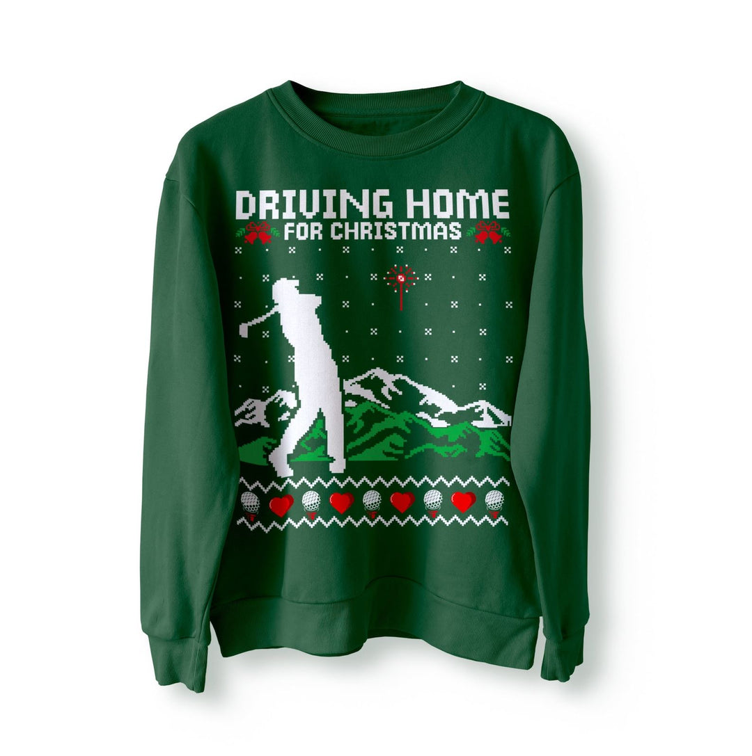 Driving Home For Christmas Jumper, Funny Christmas Sweater, Sweatshirt Xmas Golf Tees Balls Club, Chris Rea Funny Gift