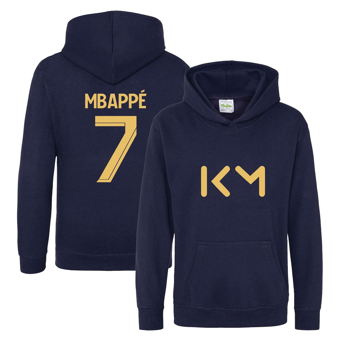 Kids Kylian Mbappe Inspired Soccer Hoodie Jumper footy merch Boys Girls 5-13yrs Number 7 # 7 Gold Print Front Back Christmas, Birthday Gift