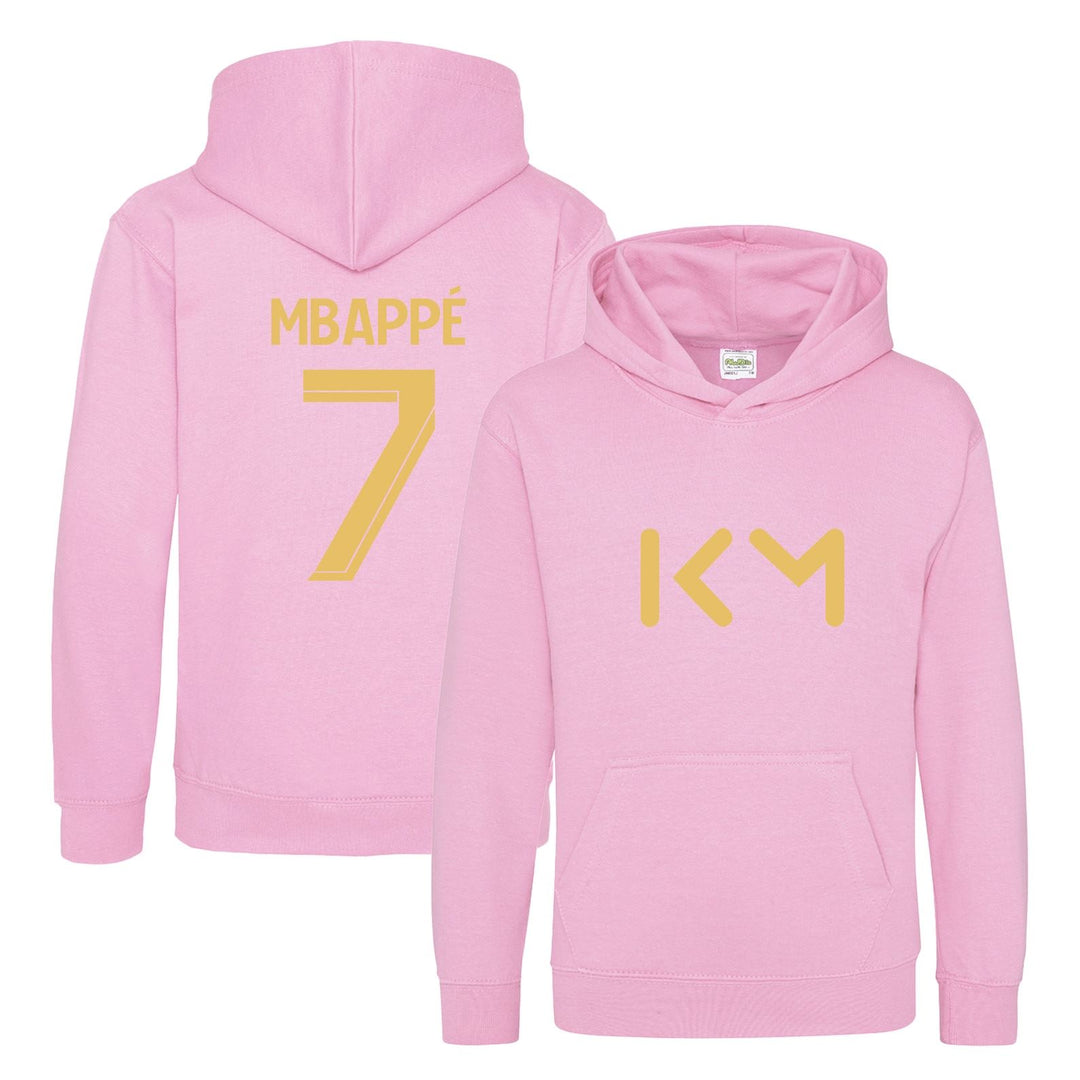 Kids Kylian Mbappe Inspired Soccer Hoodie Jumper footy merch Boys Girls 5-13yrs Number 7 # 7 Gold Print Front Back Christmas, Birthday Gift