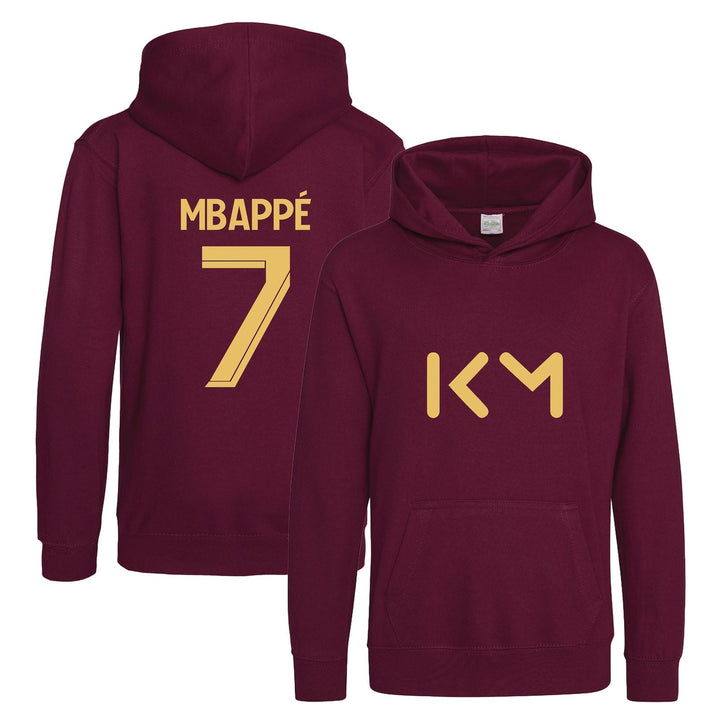 Kids Kylian Mbappe Inspired Soccer Hoodie Jumper footy merch Boys Girls 5-13yrs Number 7 # 7 Gold Print Front Back Christmas, Birthday Gift