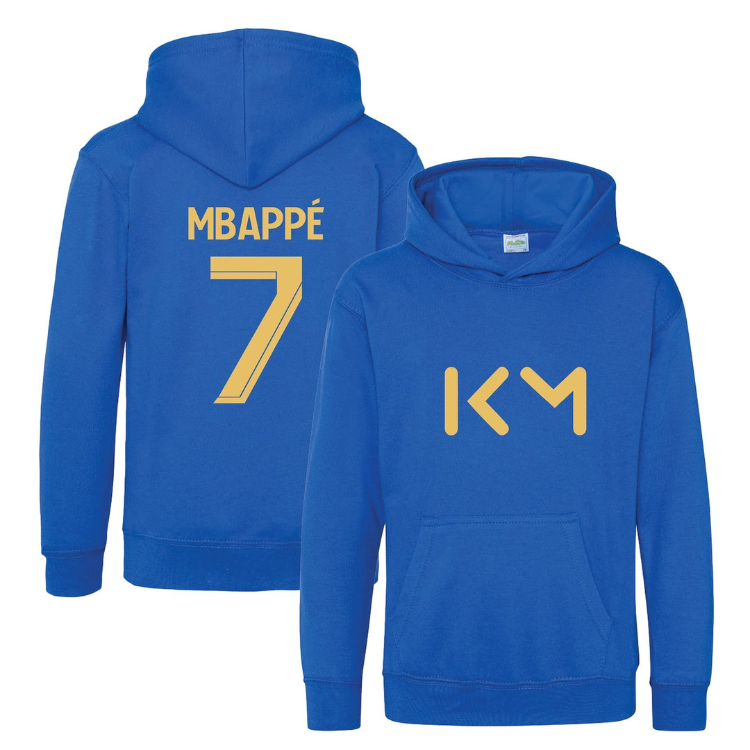 Kids Kylian Mbappe Inspired Soccer Hoodie Jumper footy merch Boys Girls 5-13yrs Number 7 # 7 Gold Print Front Back Christmas, Birthday Gift