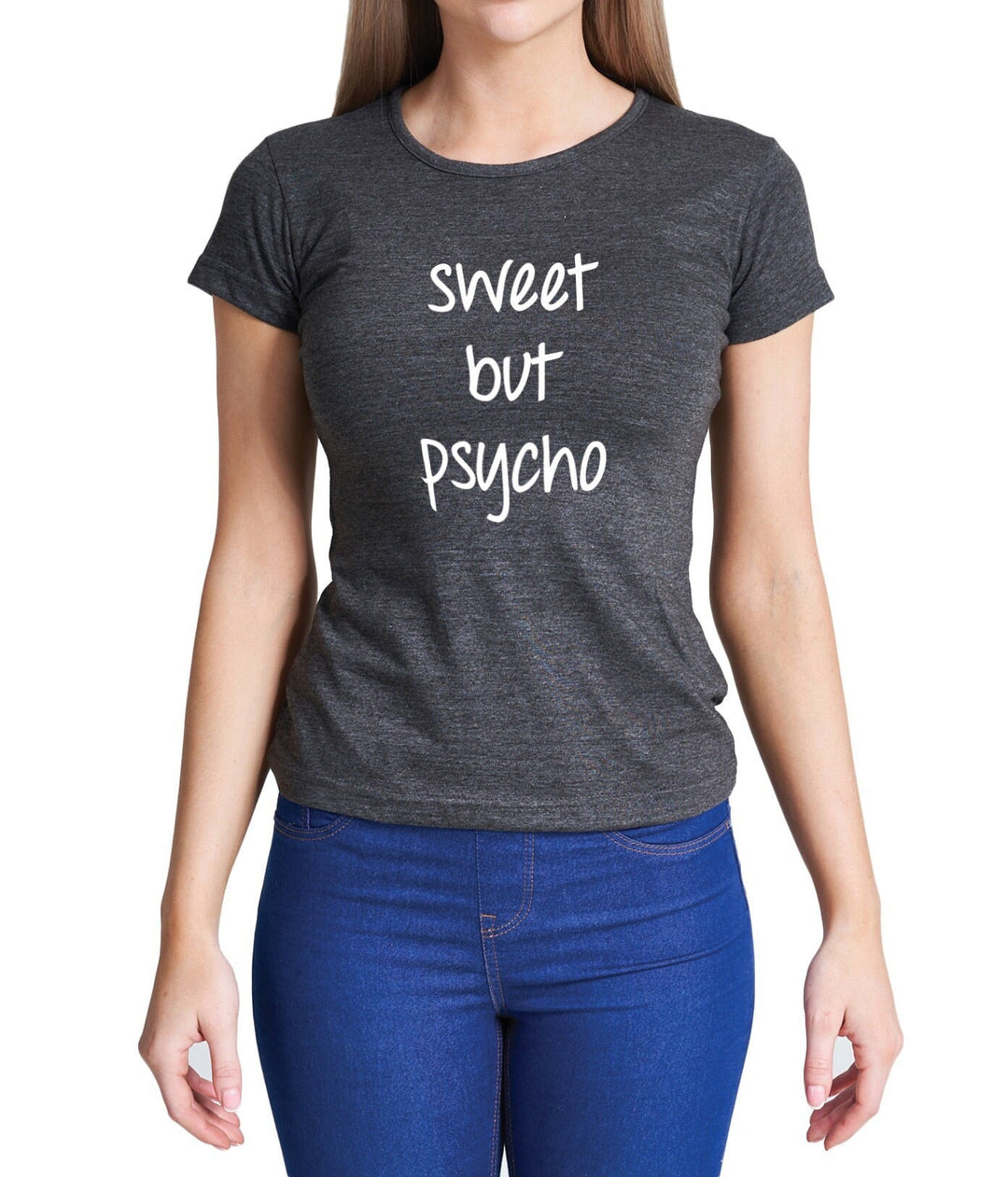 Ladies Sweet But Psycho Graphic T-Shirt Womens Coloured Cotton Fitted Tee Shirt