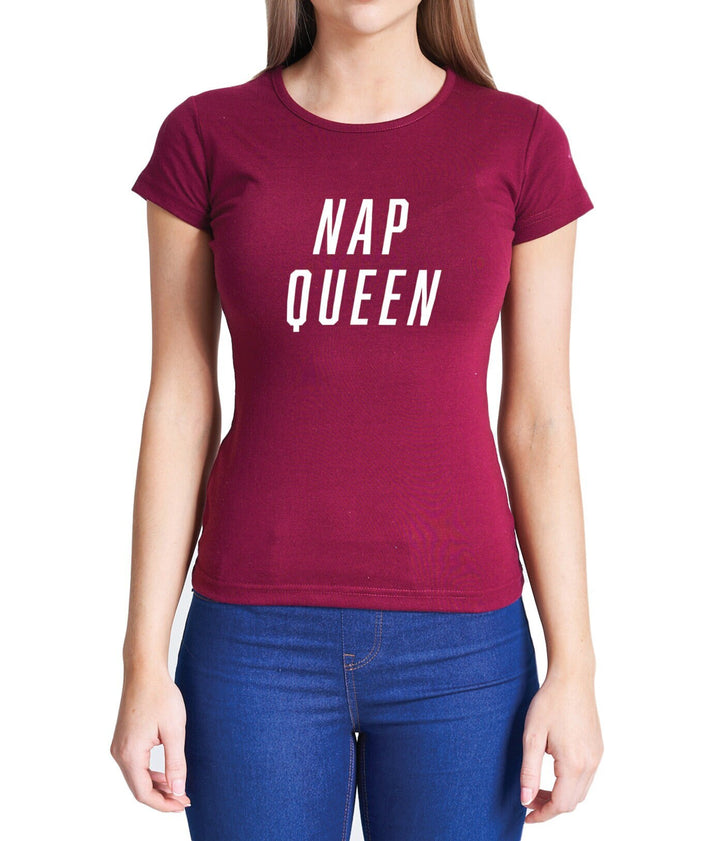 Ladies Nap Queen Graphic T-Shirt Womens Coloured Cotton Fitted Tee Shirt