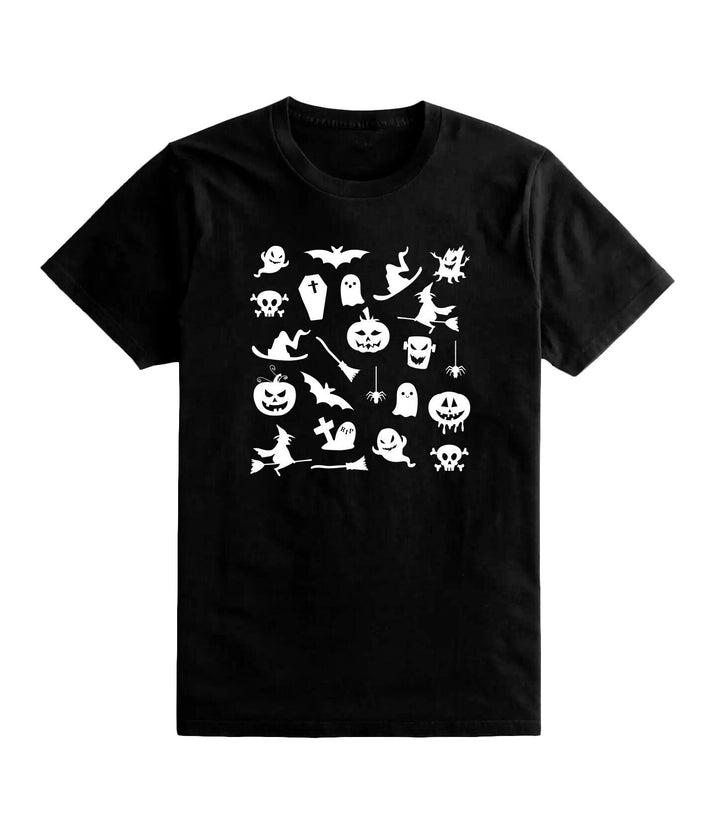 Kids Spooky Halloween T-Shirt Boys Girls Scary Collage Graphic Tee TShirt Top