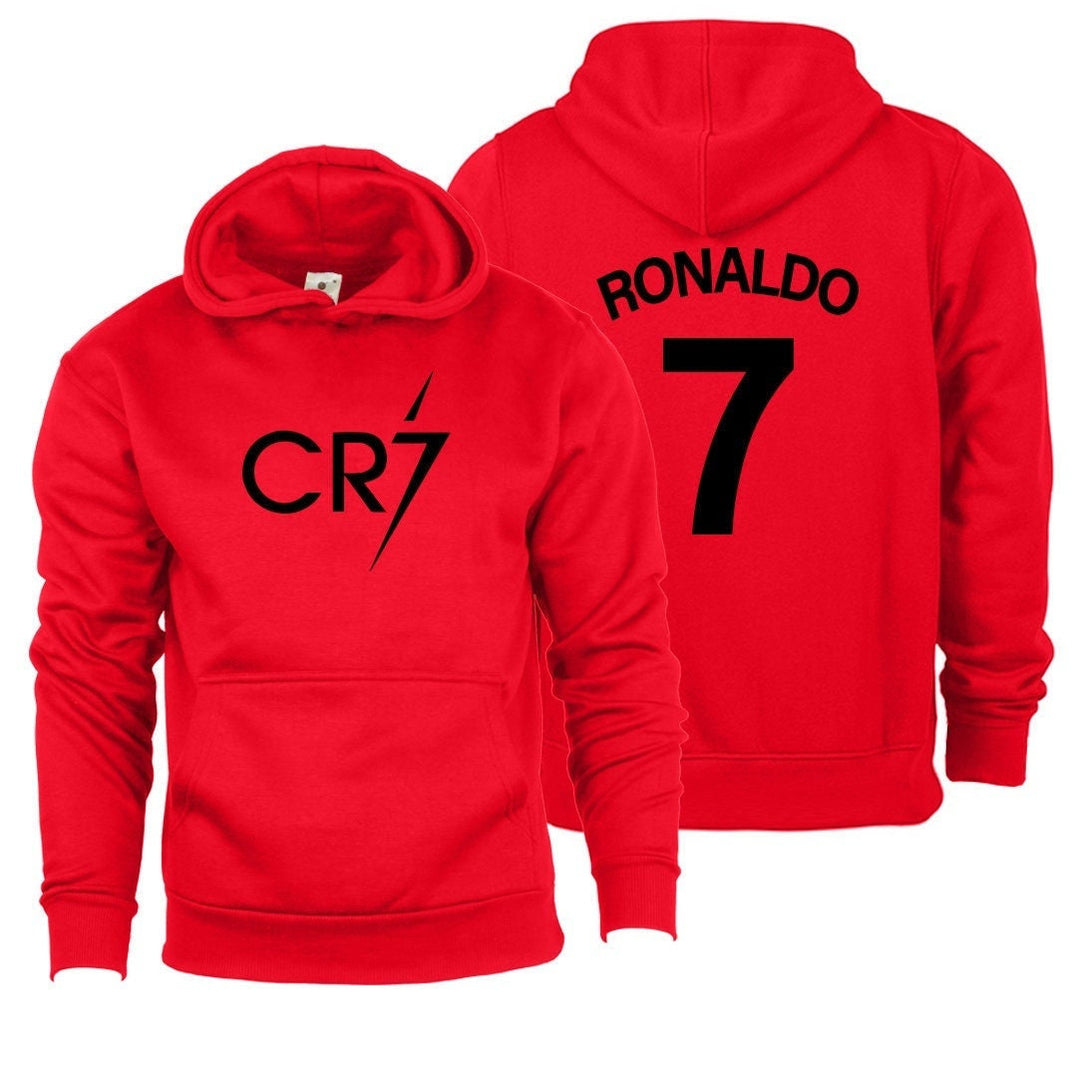 CR7 Hoodie Boys Ronaldo Football Gift Kids Black Front and Back Print Cristiano Hoody 5-13 Yrs