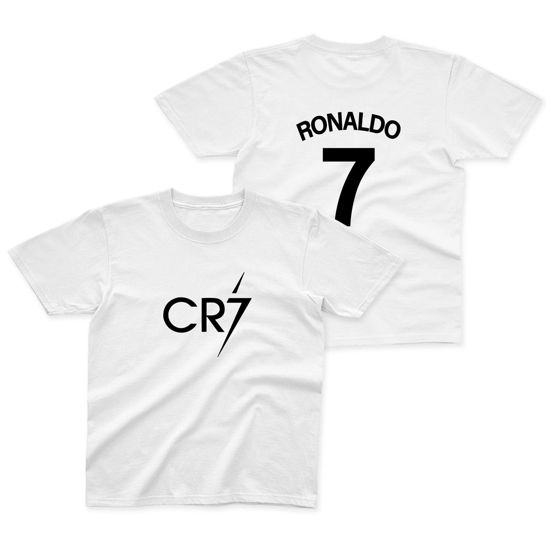 CR7 T-Shirt Boys Ronaldo Football Gift Kids Black Front and Back Print Cristiano Shirt 5-13 Yrs