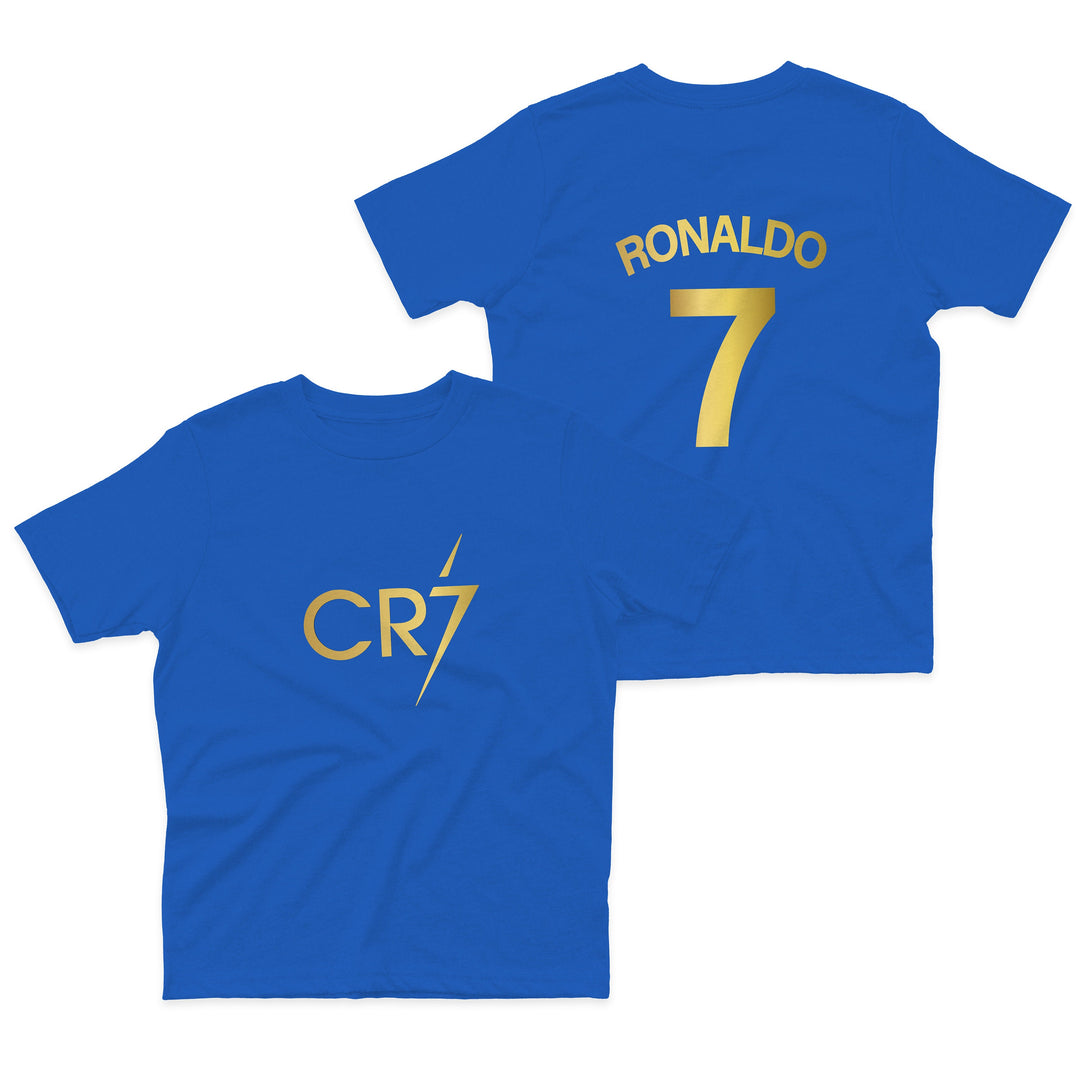 CR7 T-Shirt Boys Ronaldo Football Gift Kids Gold Front and Back Print Cristiano Shirt 5-13 Yrs