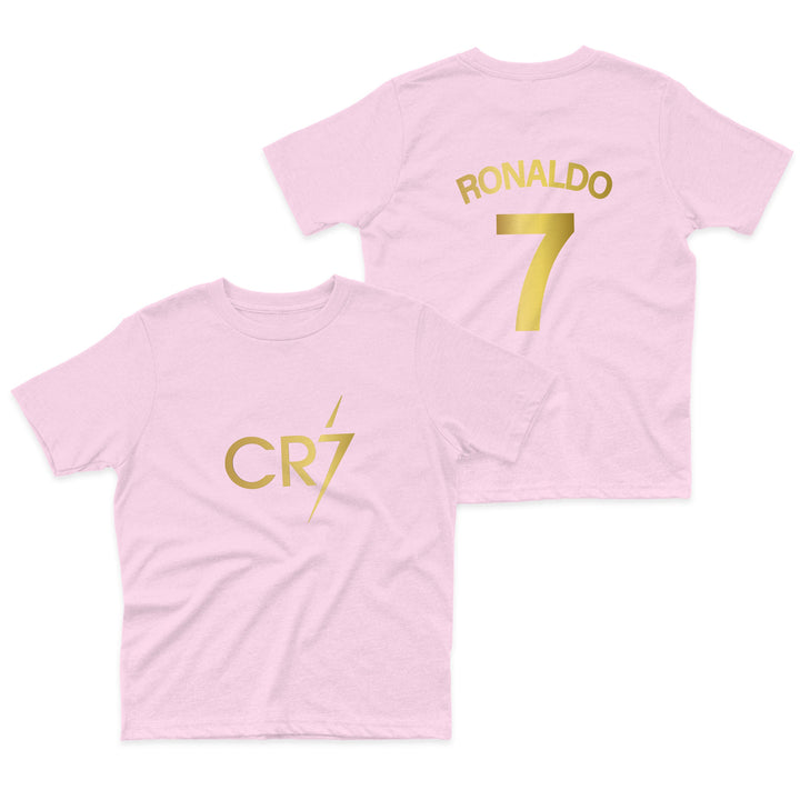 CR7 T-Shirt Boys Ronaldo Football Gift Kids Gold Front and Back Print Cristiano Shirt 5-13 Yrs