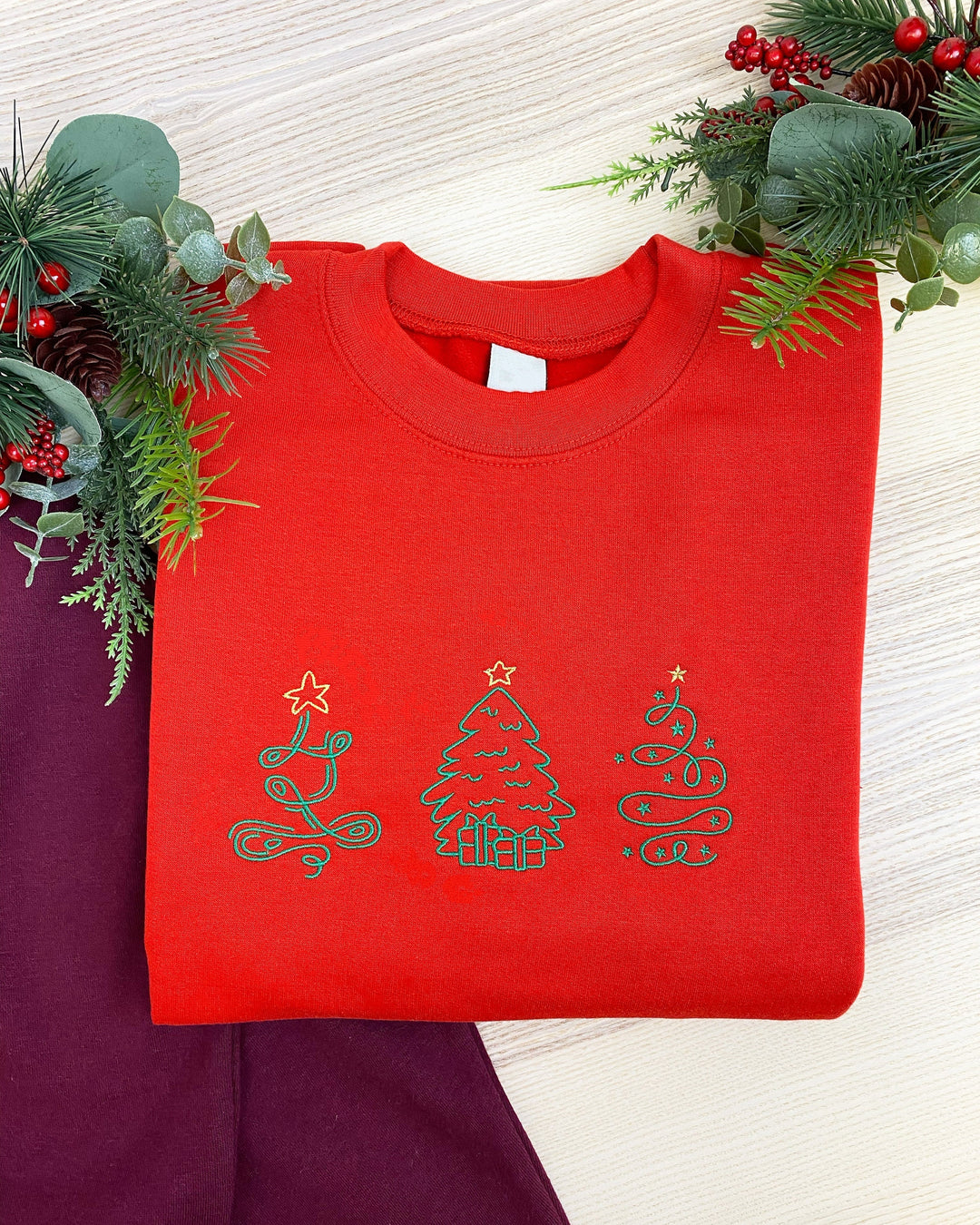 Christmas Trees Embroidered Sweatshirt, Holidays Jumper, Vintage Festive Sweatshirt, Embroidery, Christmas Gift Ideas, Christmas Sweaters