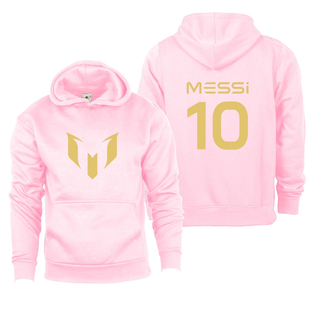 Gold #10 Messi Hoodie, Kids Boys Girls Football Soccer Hoodie, Gold Print On Front and Back of Hoody, Christmas, Birthday Gift