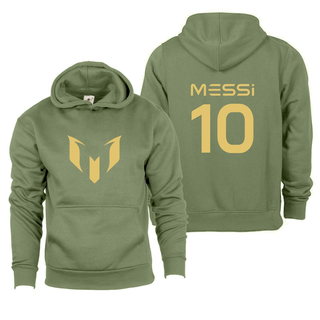 Gold #10 Messi Hoodie, Kids Boys Girls Football Soccer Hoodie, Gold Print On Front and Back of Hoody, Christmas, Birthday Gift